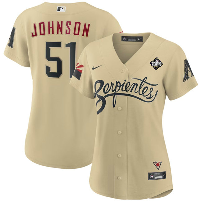 Women's Arizona Diamondbacks #51 Randy Johnson Gold 2023 World Series City Connect Stitched Baseball Jersey