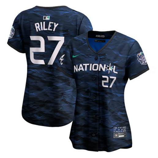 Women's Atlanta Braves #27 Austin Riley Royal 2023 All-Star Stitched Baseball Jersey