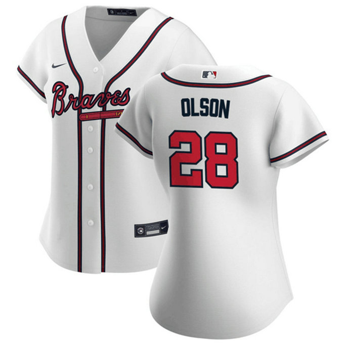 Women's Atlanta Braves #28 Matt Olson White Stitched Jersey