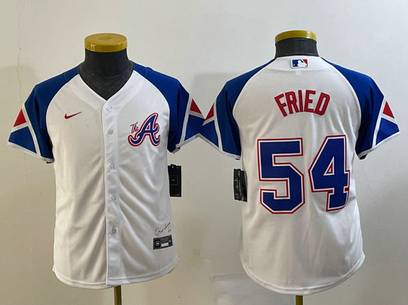 Women's Atlanta Braves #54 Max Fried White 2023 City Connect Stitched Baseball Jersey