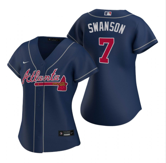 Women's Atlanta Braves #7 Dansby Swanson Navy Cool Base Stitched Jersey