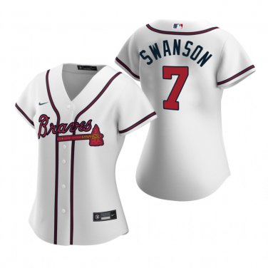 Women's Atlanta Braves #7 Dansby Swanson White Cool Base Stitched Jersey