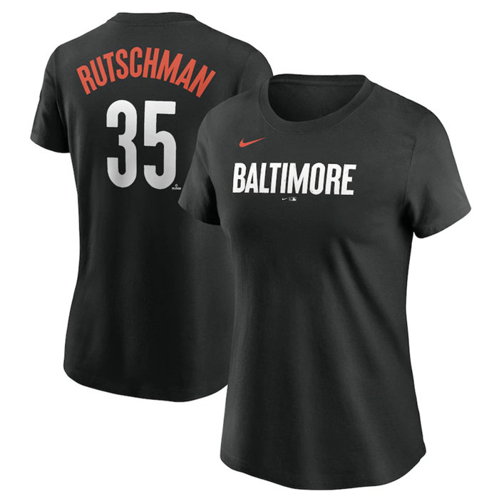 Women's Baltimore Orioles #35 Adley Rutschman Black 2023 City Connect Name & Number T-Shirt