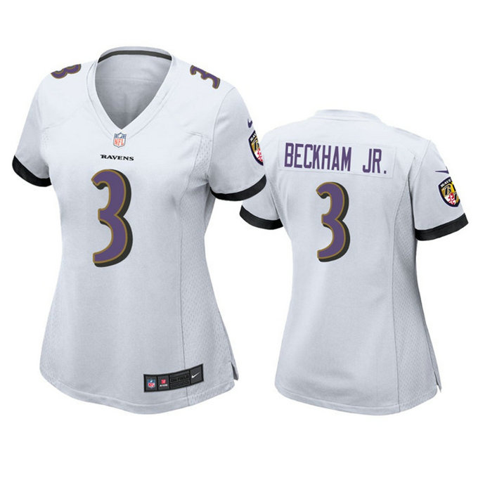 Women's Baltimore Ravens #3 Odell Beckham Jr. White Football Jersey