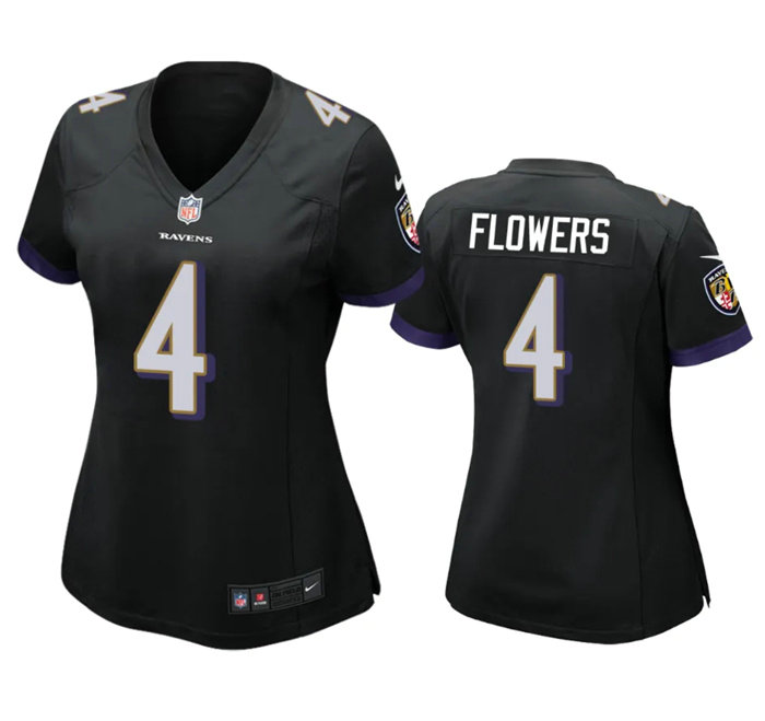 Women's Baltimore Ravens #4 Zay Flowers Black Football Jersey