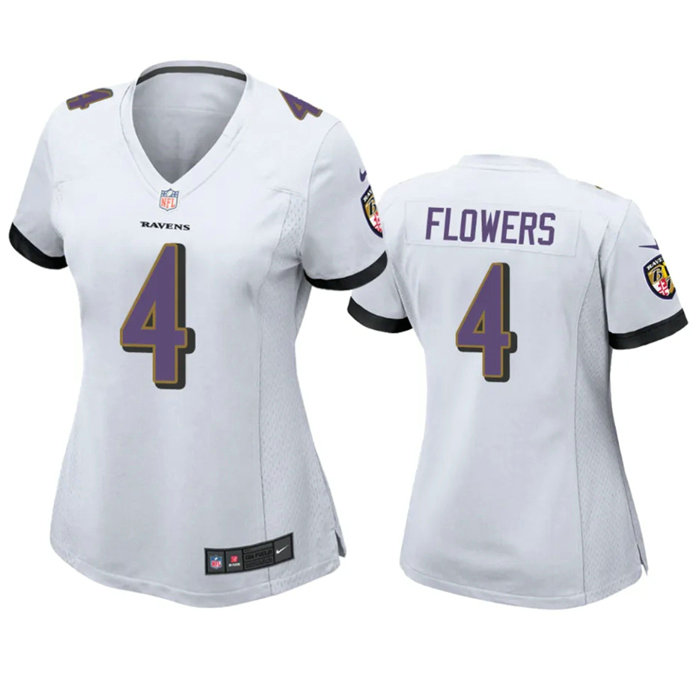Women's Baltimore Ravens #4 Zay Flowers White Football Jersey