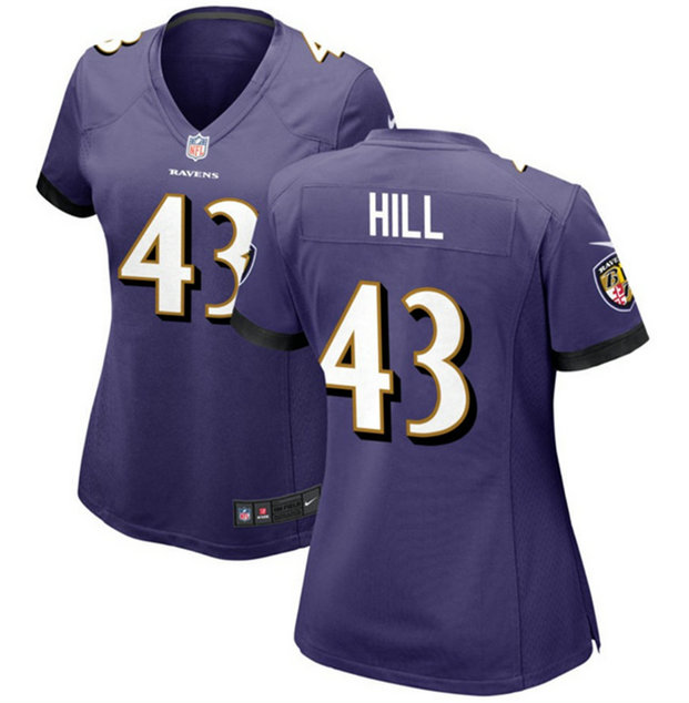 Women's Baltimore Ravens #43 Justice Hill Purple Football Jersey
