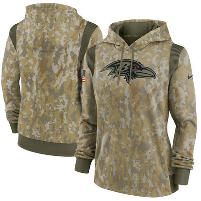 Women's Baltimore Ravens 2021 Camo Salute To Service Therma Performance Pullover Hoodie