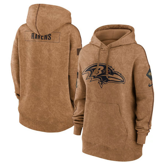 Women's Baltimore Ravens 2023 Brown Salute To Service Pullover Hoodie