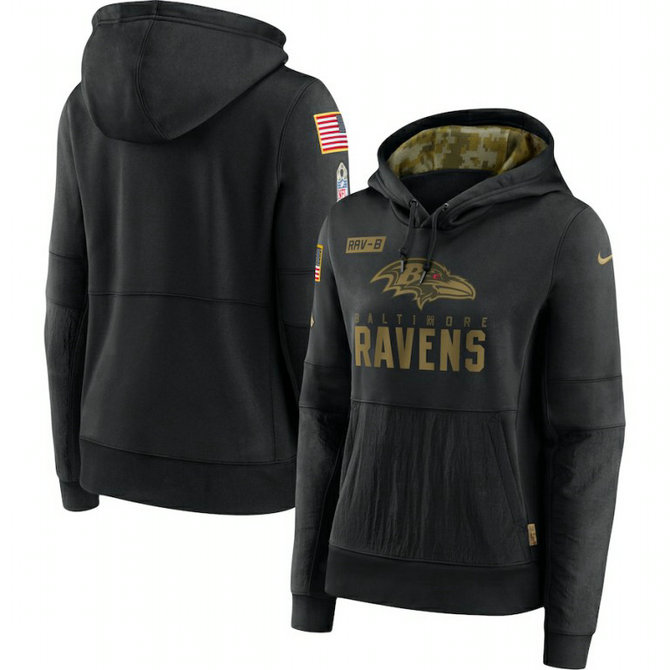 Women's Baltimore Ravens Nike 2020 Salute to Service Performance Pullover Hoodie Black