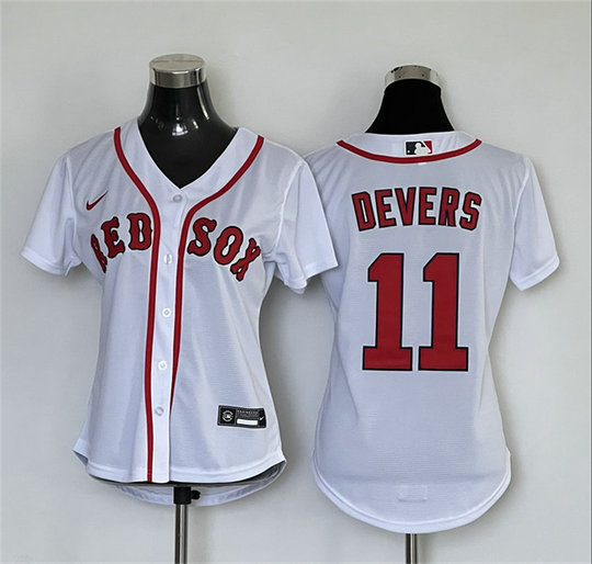 Women's Boston Red Sox #11 Rafael Devers White Cool Base Stitched Jersey
