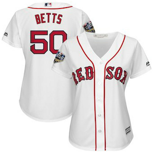 Women's Boston Red Sox Mookie Betts Majestic White 2018 World Series Cool Base Player Jersey
