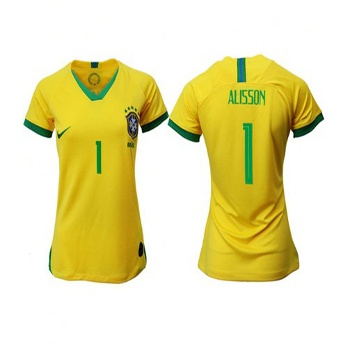 Women's Brazil #1 Alisson Home Soccer Country Jersey
