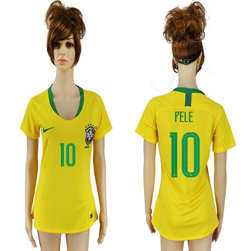Women's Brazil #10 Pele Home Soccer Country Jersey1