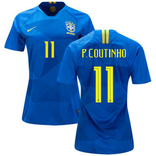 Women's Brazil #11 P.Coutinho Away Soccer Country Jersey(1)