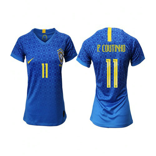 Women's Brazil #11 P.Coutinho Away Soccer Country Jersey