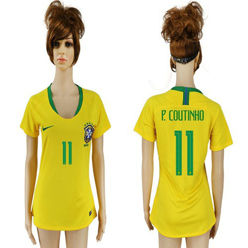 Women's Brazil #11 P.Coutinho Home Soccer Country Jersey1