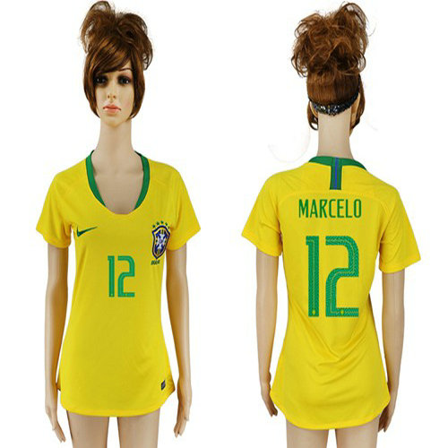 Women's Brazil #12 Marcelo Home Soccer Country Jersey(1)