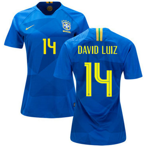 Women's Brazil #14 David Luiz Away Soccer Country Jersey