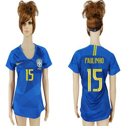 Women's Brazil #15 Paulinho Away Soccer Country Jersey1