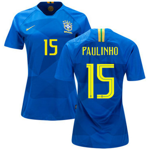 Women's Brazil #15 Paulinho Away Soccer Country Jersey2
