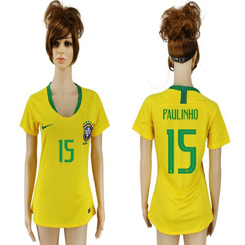 Women's Brazil #15 Paulinho Home Soccer Country Jersey1