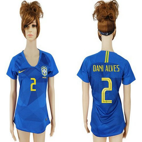 Women's Brazil #2 Dani Alves Away Soccer Country Jersey1