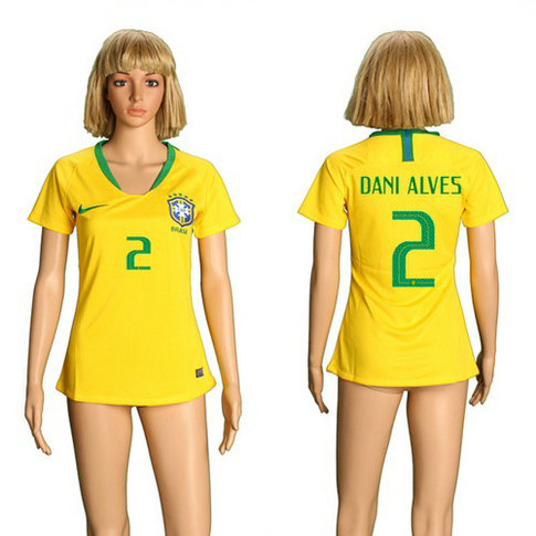 Women's Brazil #2 Dani Alves Home Soccer Country Jersey1
