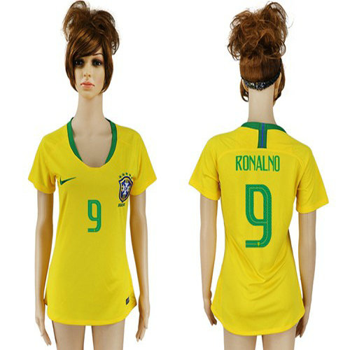 Women's Brazil #9 Ronalno Home Soccer Country Jersey1