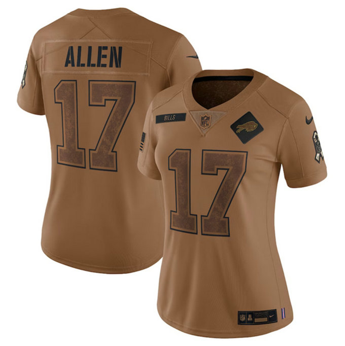 Women's Buffalo Bills #17 Josh Allen 2023 Brown Salute To Service Limited Stitched Football Jersey