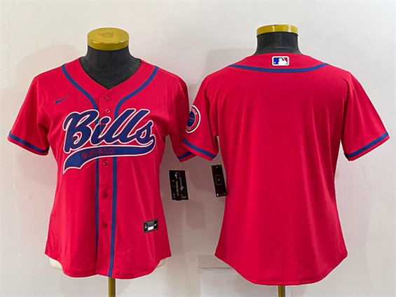 Women's Buffalo Bills Blank Red With Patch Cool Base Stitched Baseball Jersey
