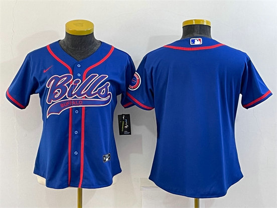 Women's Buffalo Bills Blank Royal With Patch Cool Base Stitched Baseball Jersey