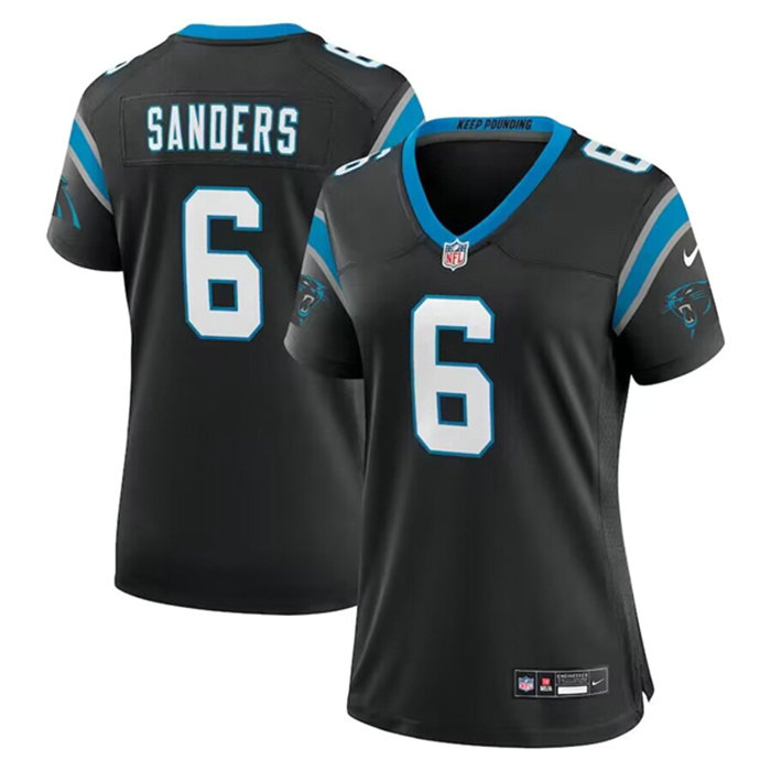 Women's Carolina Panthers #6 Miles Sanders Black 2023 Draft Stitched Game Jersey