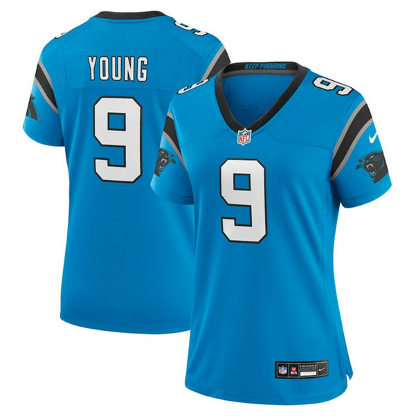 Women's Carolina Panthers #9 Bryce Young Blue 2023 Draft Stitched Game Jersey