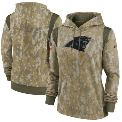 Women's Carolina Panthers 2021 Camo Salute To Service Therma Performance Pullover Hoodie