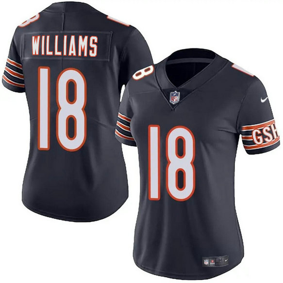 Women's Chicago Bears #18 Caleb Williams Navy 2024 Draft Vapor Stitched Jersey