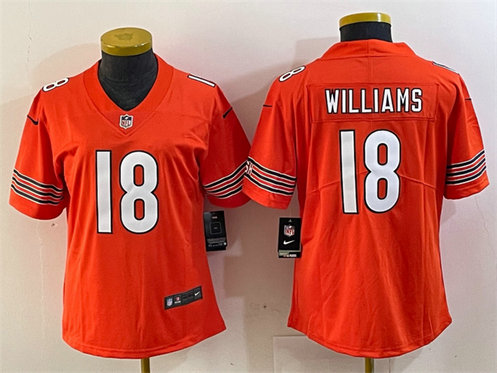Women's Chicago Bears #18 Caleb Williams Orange 2024 Draft Vapor Stitched Jersey