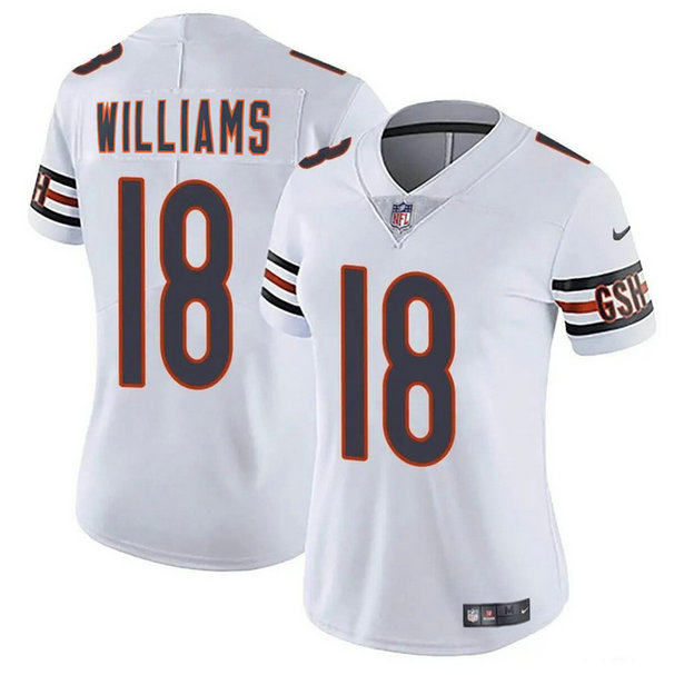 Women's Chicago Bears #18 Caleb Williams White 2024 Draft Vapor Stitched Jersey(Run Small)