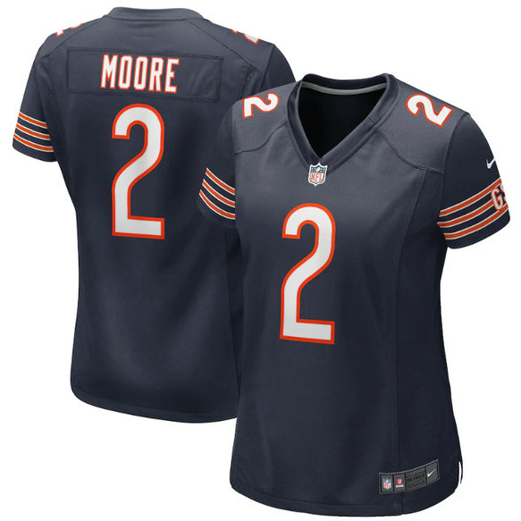 Women's Chicago Bears #2 D.J. Moore Navy Stitched Game Jersey