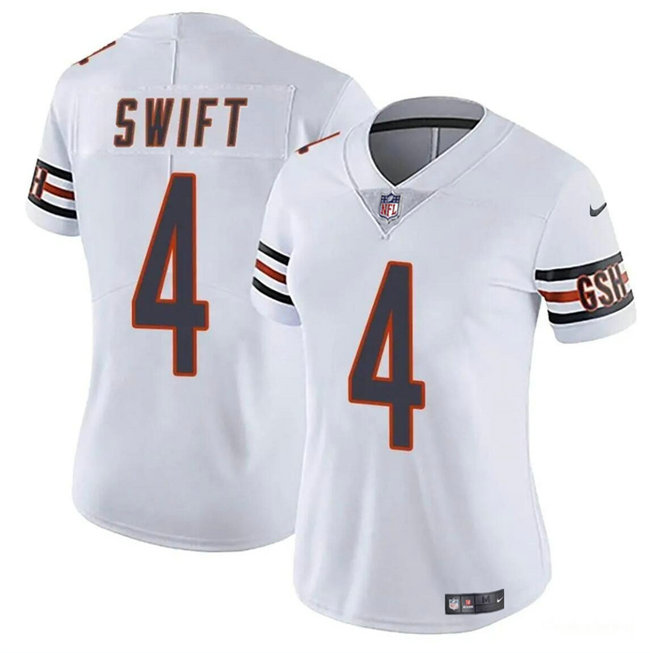 Women's Chicago Bears #4 D’Andre Swift White 2024 Vapor Stitched Jersey