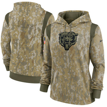 Women's Chicago Bears 2021 Camo Salute To Service Therma Performance Pullover Hoodie