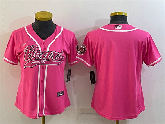 Women's Chicago Bears Blank Pink With Patch Cool Base Stitched Baseball Jersey(Run Small)