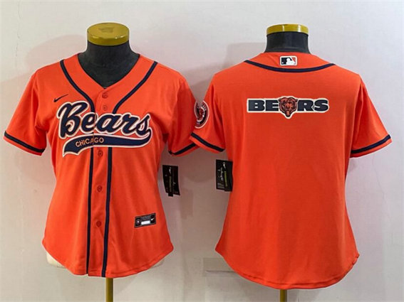 Women's Chicago Bears Orange Team Big Logo With Patch Cool Base Stitched Baseball Jersey(Run Small)