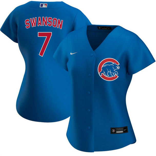 Women's Chicago Cubs #7 Dansby Swanson Royal Stitched Baseball Jersey