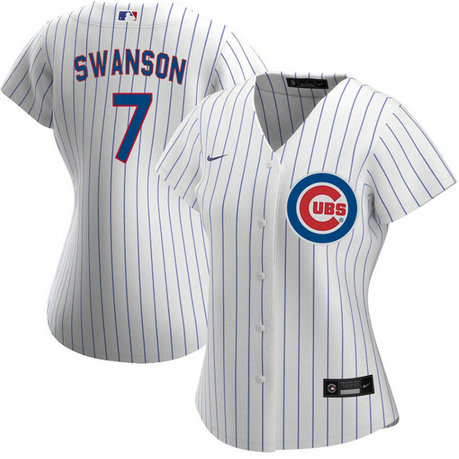 Women's Chicago Cubs #7 Dansby Swanson White Stitched Baseball Jersey