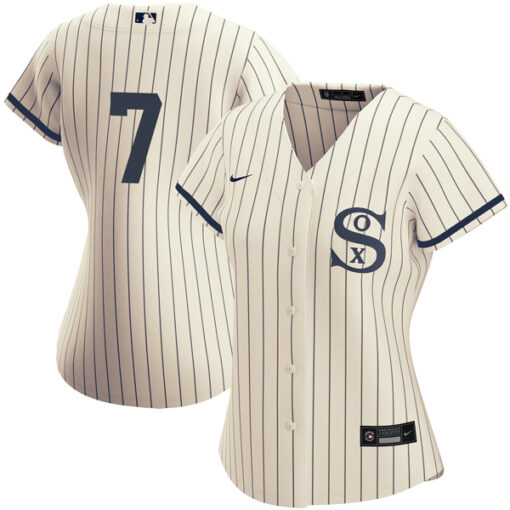 Women's Chicago White Sox #7 Tim Anderson 2021 Cream Navy Name&Number Field Of Dreams Cool Base Stitched Jersey