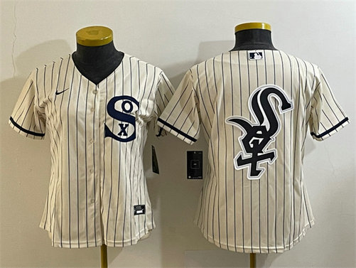 Women's Chicago White Sox Cream Team Big Logo Stitched Jersey 01