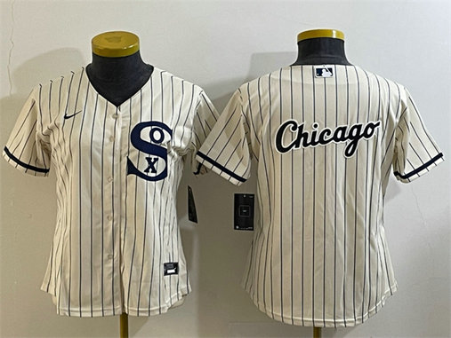 Women's Chicago White Sox Cream Team Big Logo Stitched Jersey 02