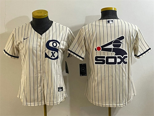Women's Chicago White Sox Cream Team Big Logo Stitched Jersey 03
