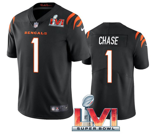Women's Cincinnati Bengals #1 Ja'Marr Chase 2022 Black Super Bowl LVI Vapor Limited Stitched Jersey